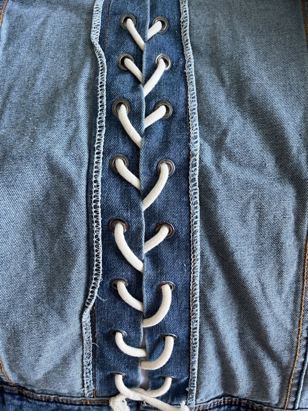 Anthropologie Lea & Viola Blue Lace-Up Denim Jacket - Picture 6 of 8